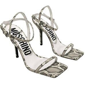 Moschino Snake Print High Heel Sandal Size 8 Strappy Square Shoes NEW